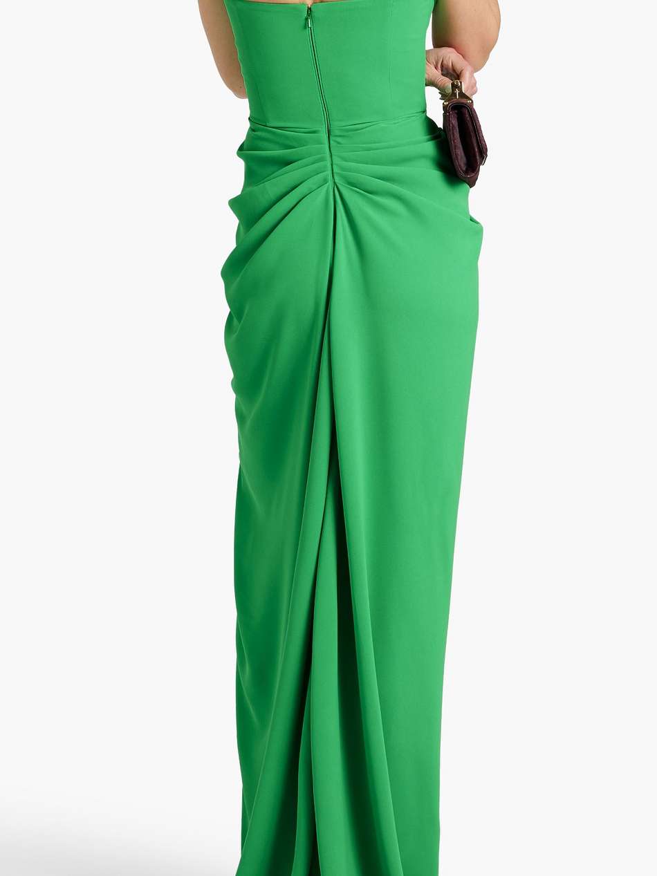 strapless tulle-trimmed draped twill gown