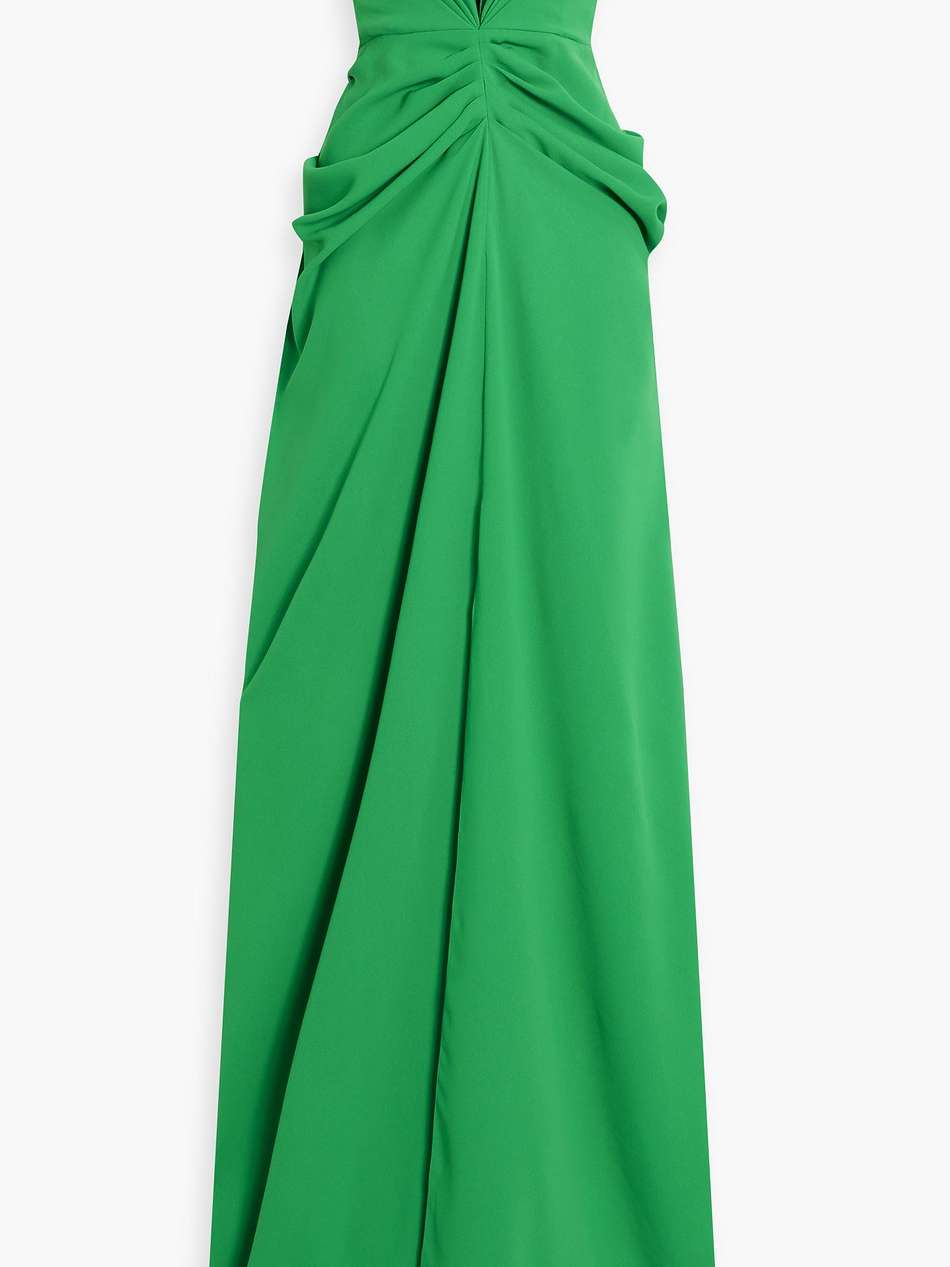 strapless tulle-trimmed draped twill gown