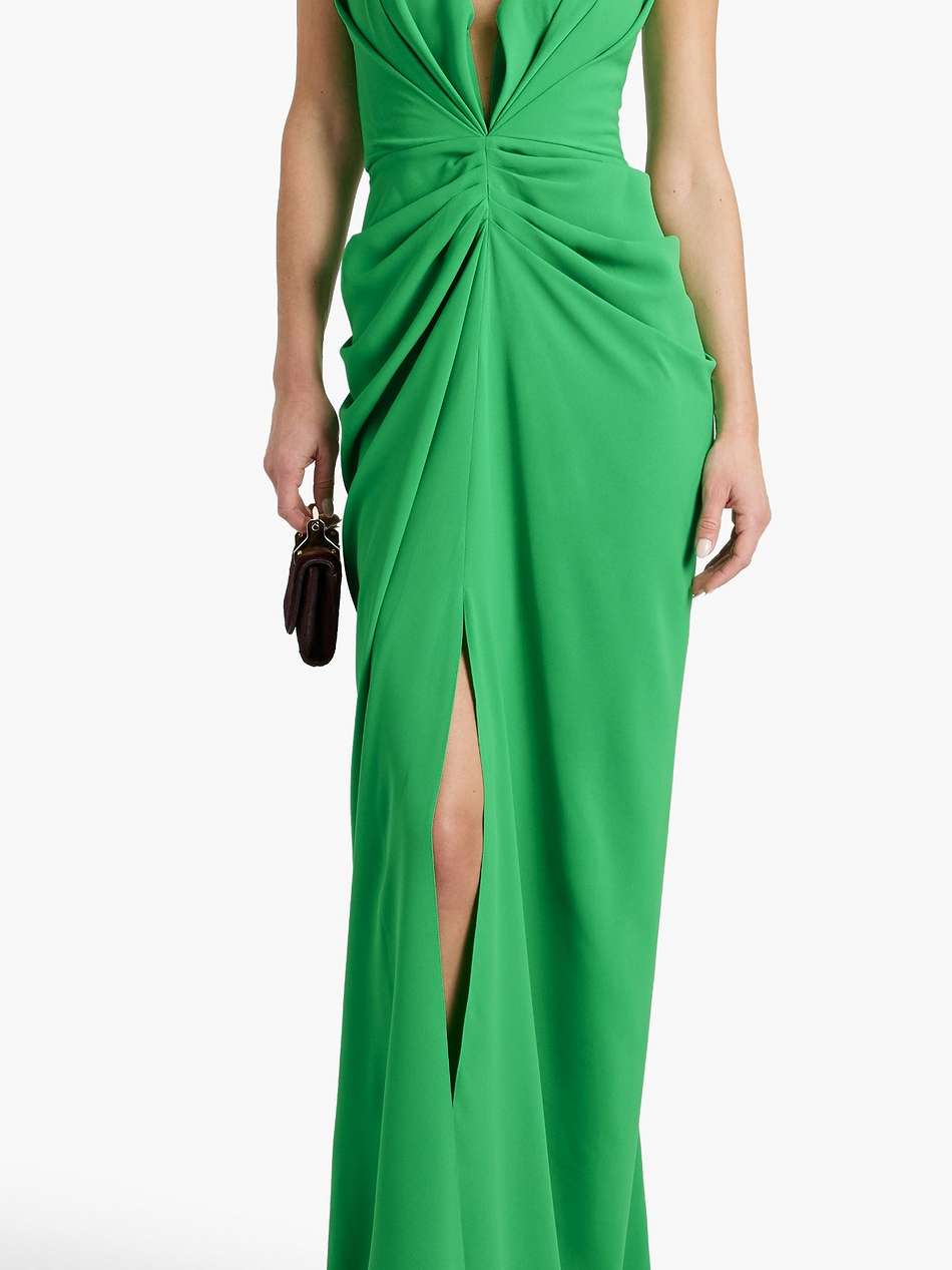 strapless tulle-trimmed draped twill gown