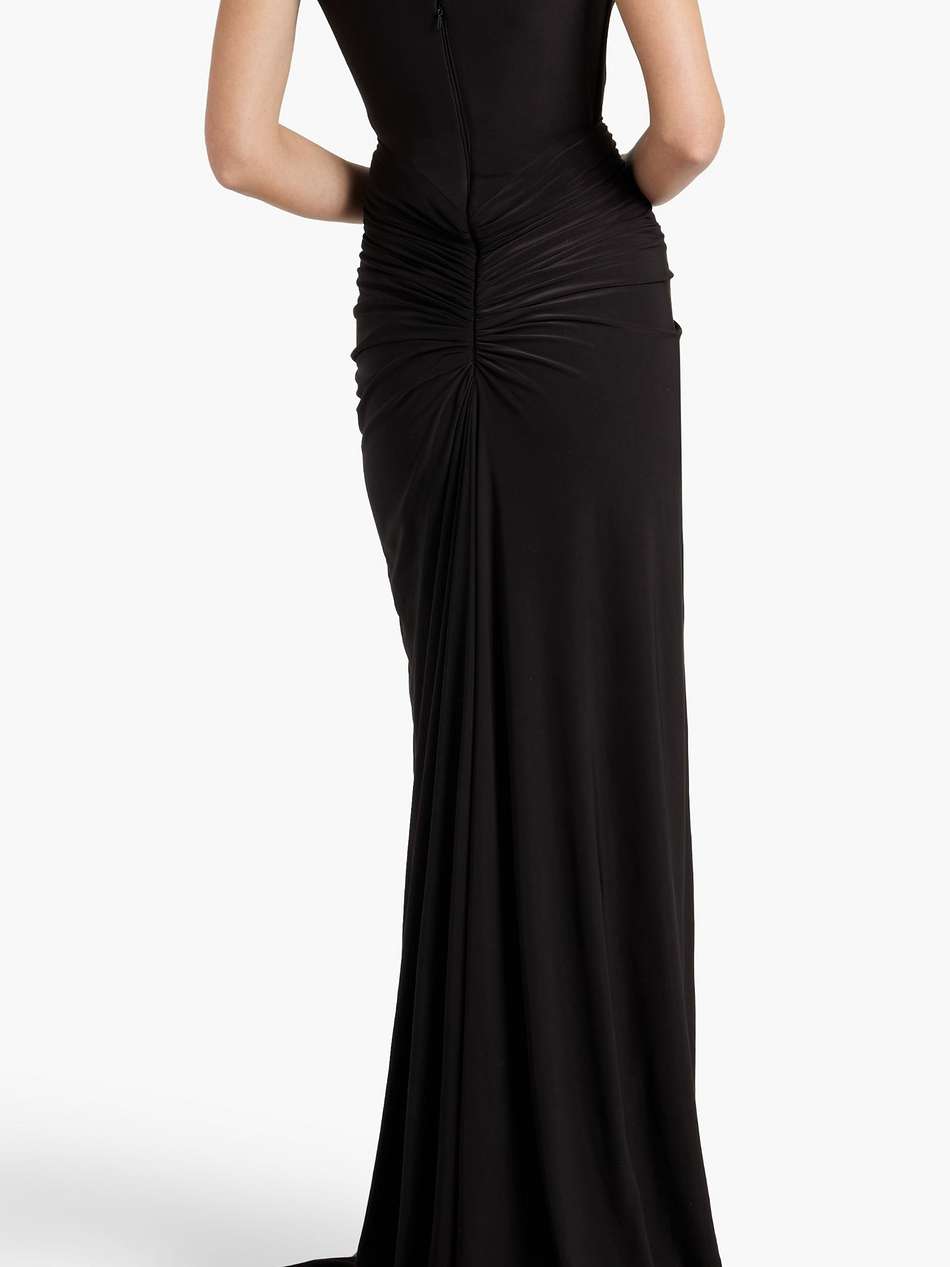 bead-embellished ruched jersey gown