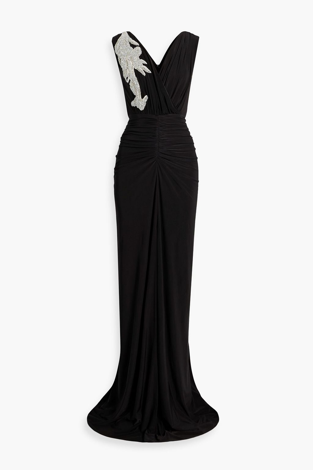 RHEA COSTA Bead-embellished ruched jersey gown