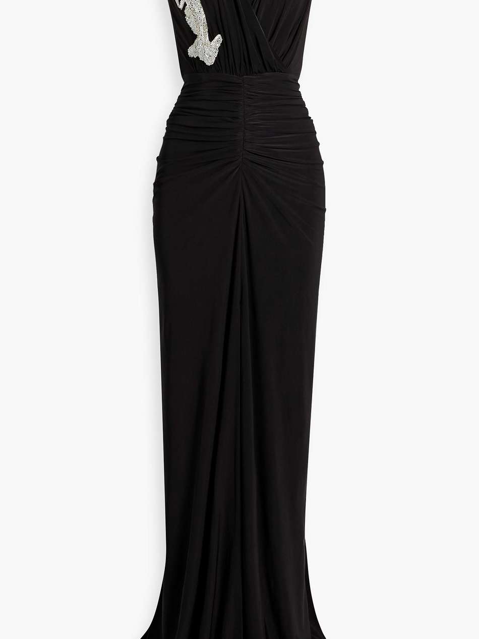 bead-embellished ruched jersey gown