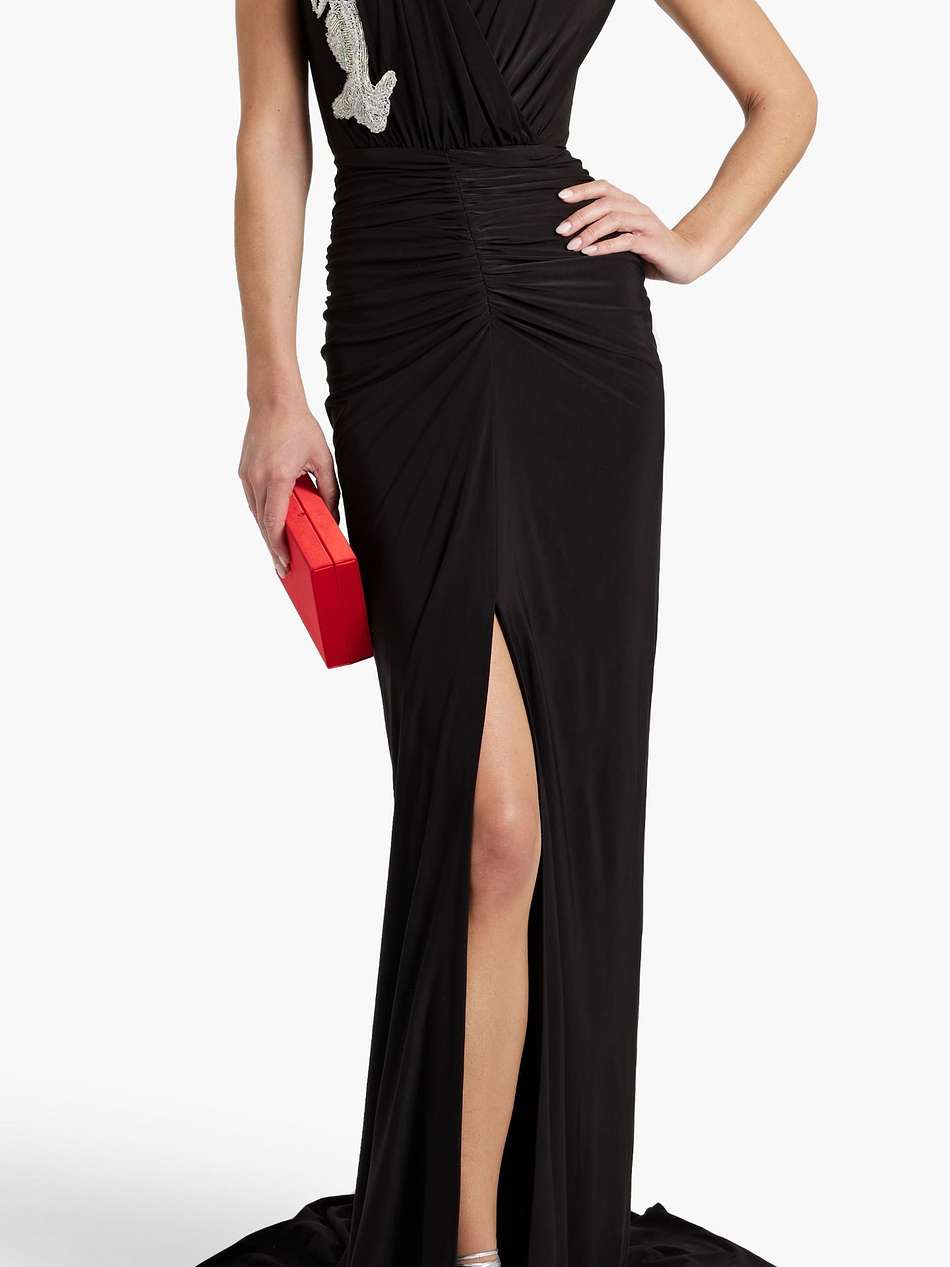 bead-embellished ruched jersey gown