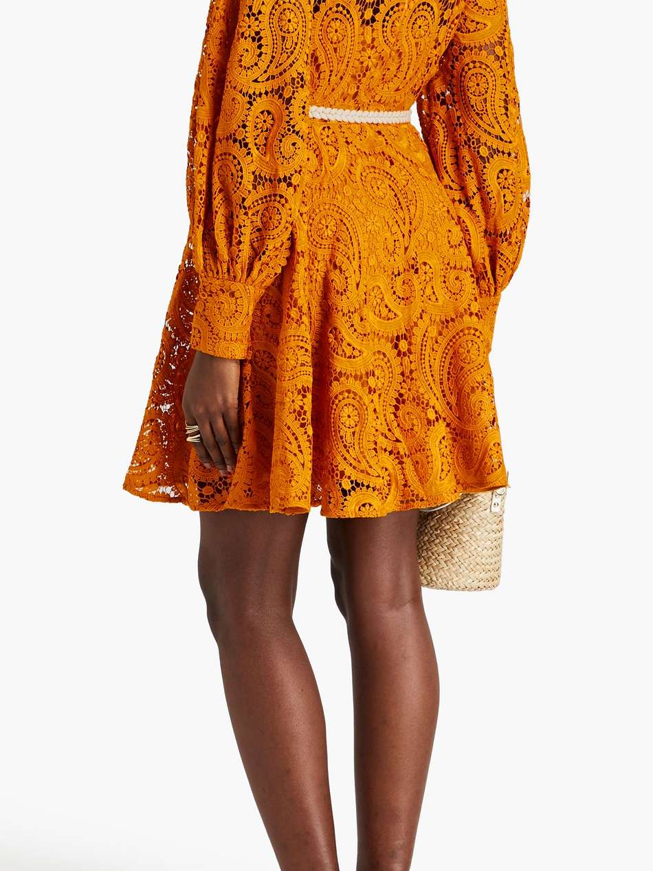 embellished macramé lace mini dress