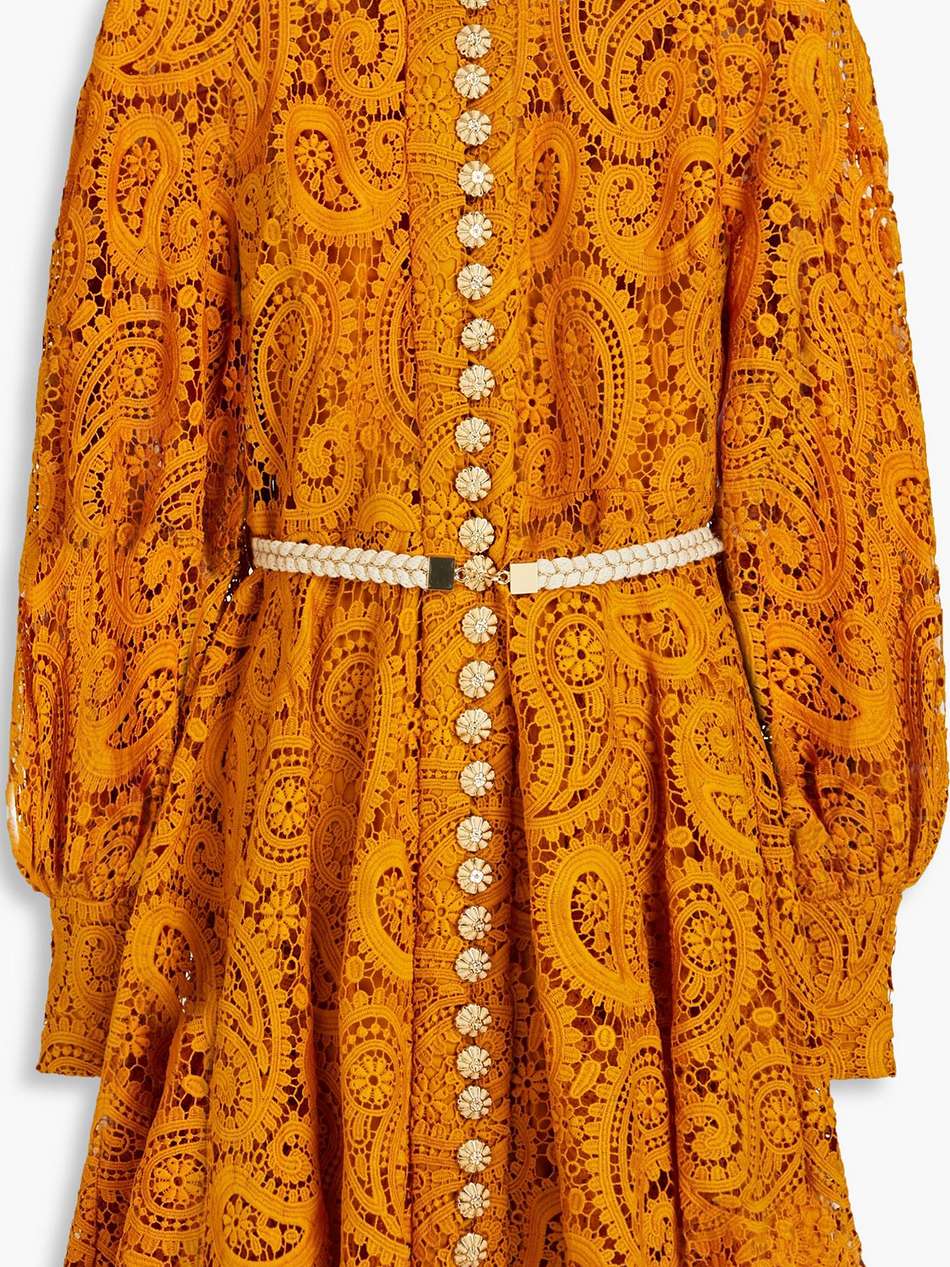 embellished macramé lace mini dress