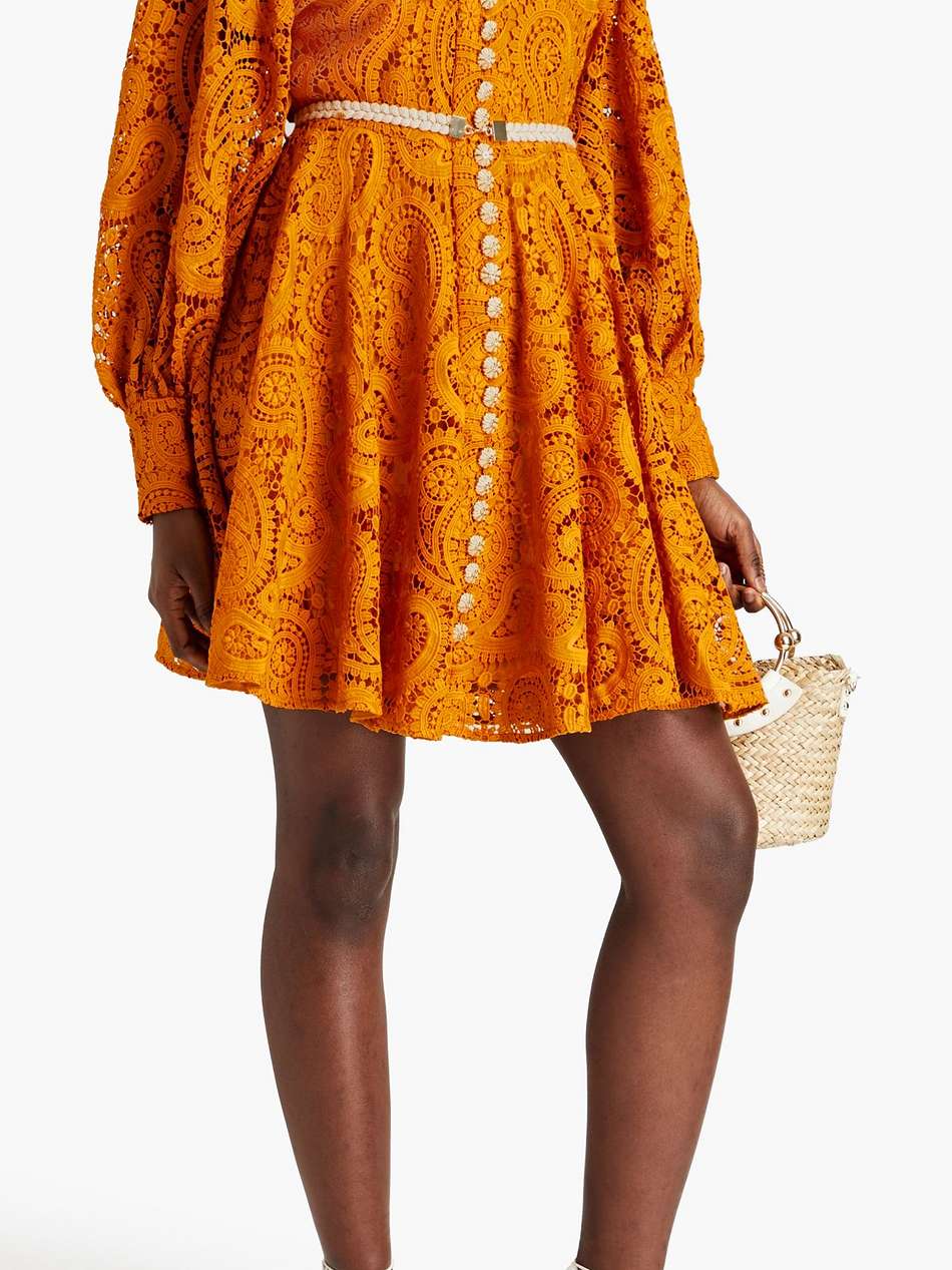 embellished macramé lace mini dress
