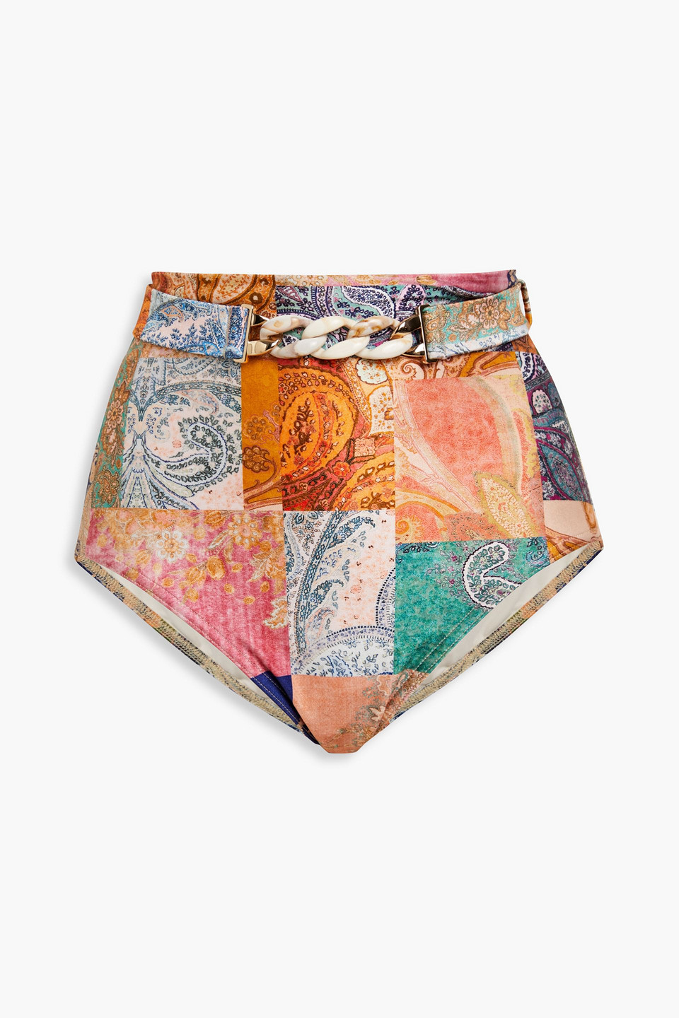 Zimmermann Chain-embellished Printed High-rise Bikini Briefs In Mustard