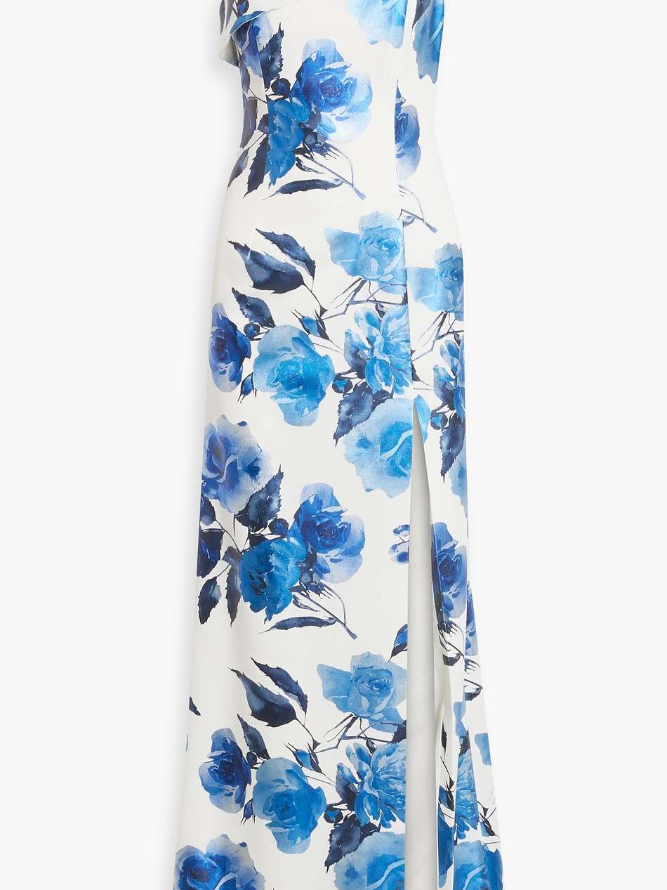 dolan one-shoulder floral-print duchesse-satin gown