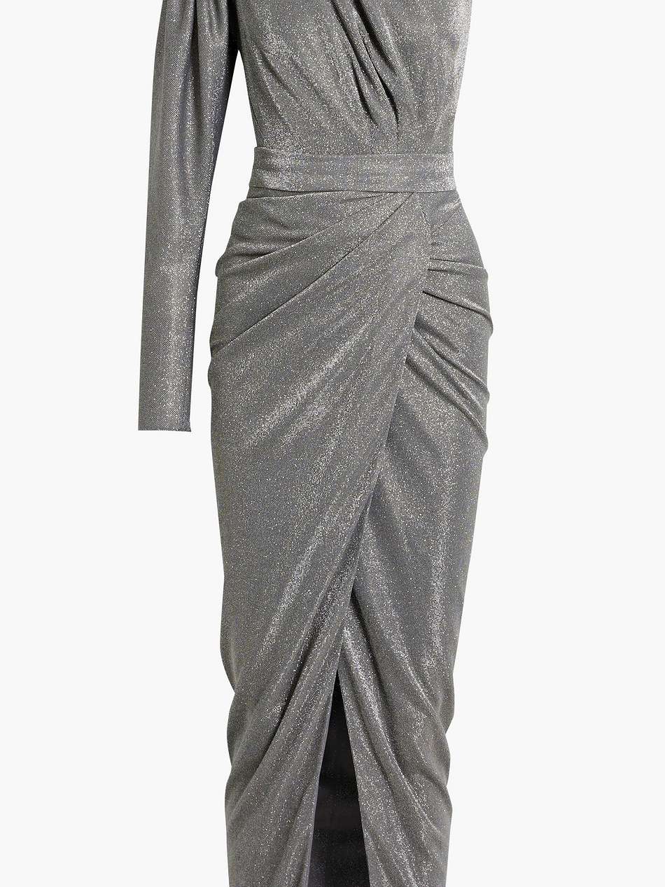 one-sleeve draped glittered jersey gown