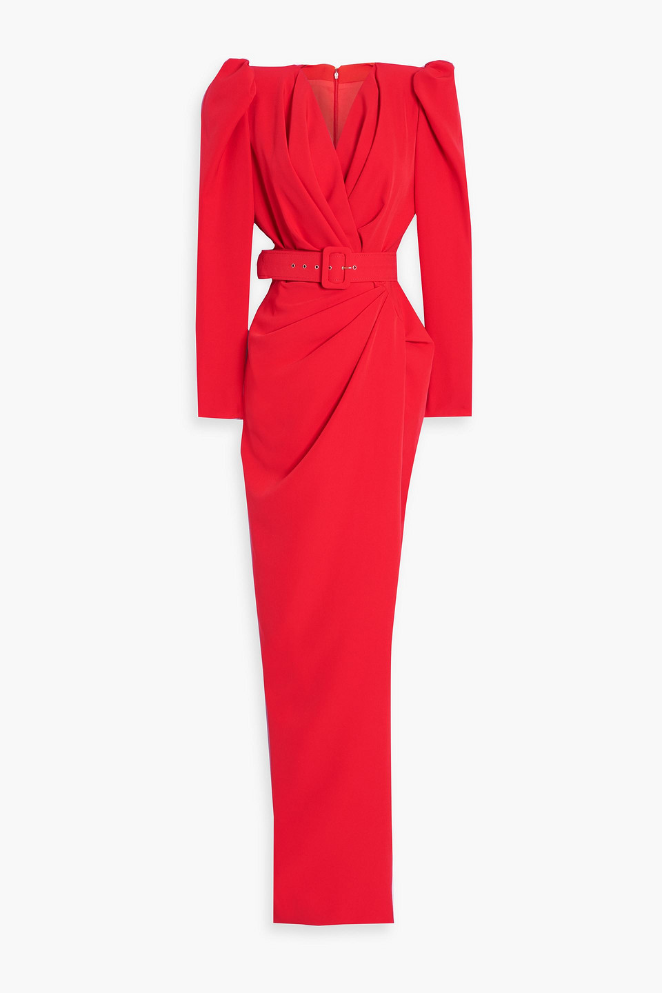 Rhea Costa Wrap-effect Draped Satin Maxi Dress In Tomato Red