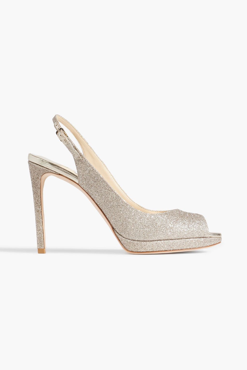 JIMMY CHOO Nova 100 glittered metallic leather slingback sandals | THE ...