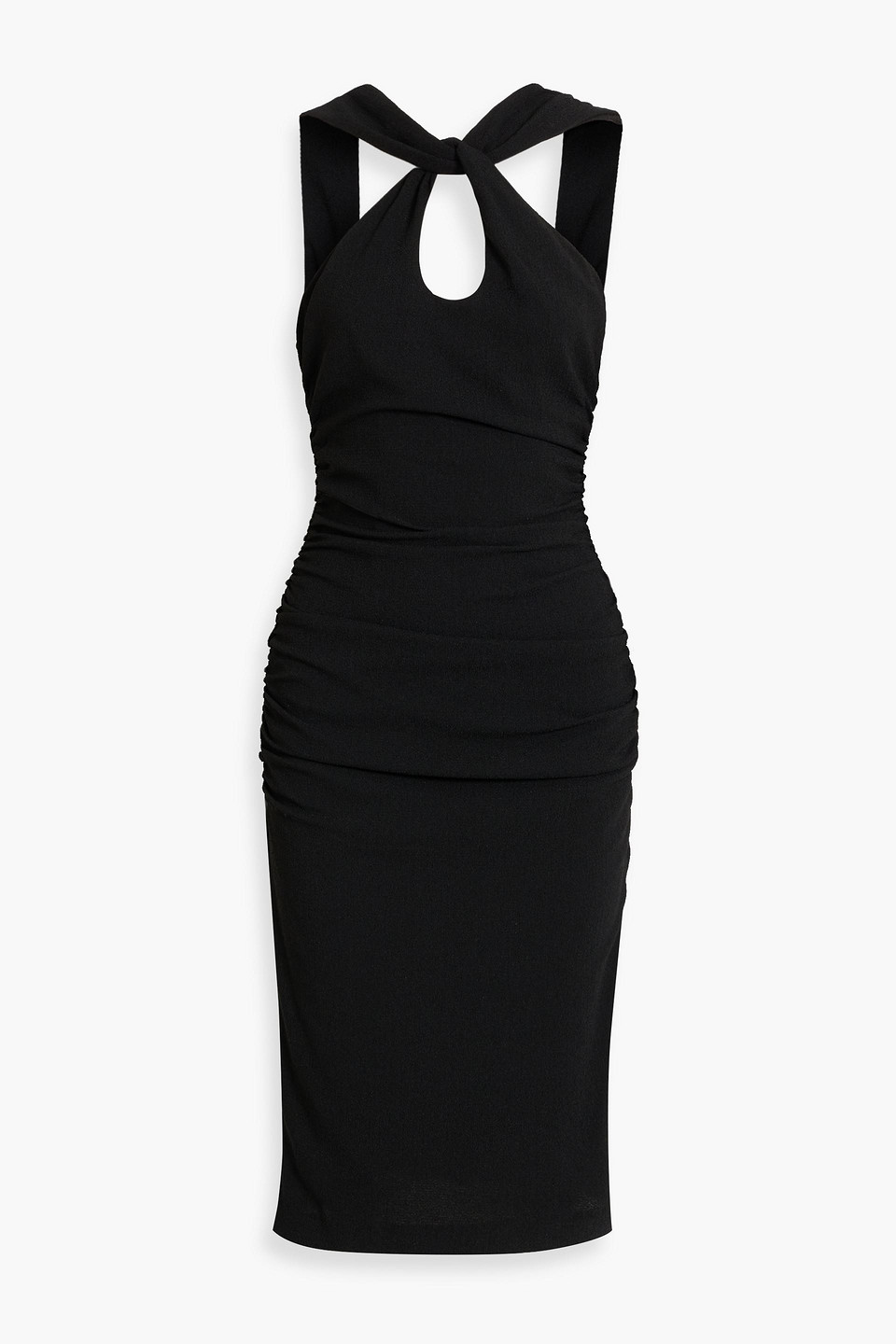 Black Halo Landry Twist-front Ruched Crepe Dress In Black