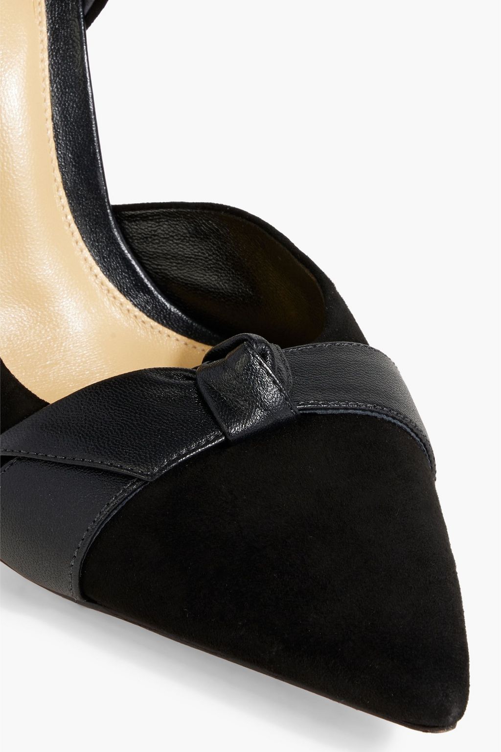 ALEXANDRE BIRMAN Clarita 100 bow embellished leather-trimmed suede pumps