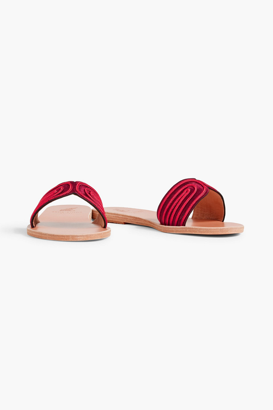 Shop Ancient Greek Sandals Harness Embroidered Satin Slides In Claret