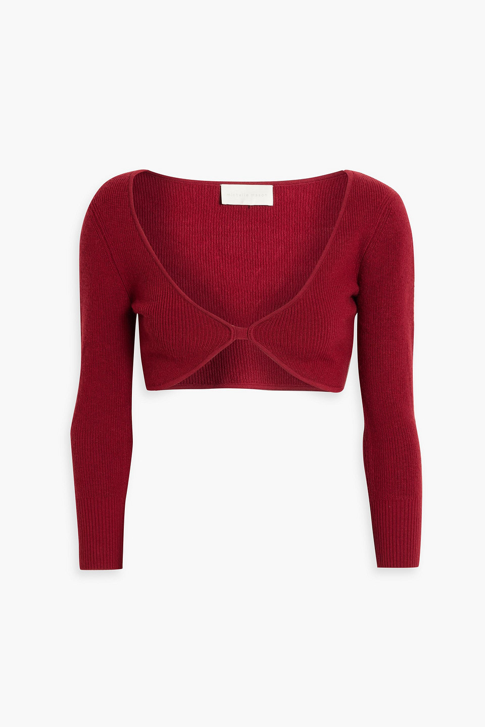 Michelle Mason Cropped Ribbed-knit Top In Claret