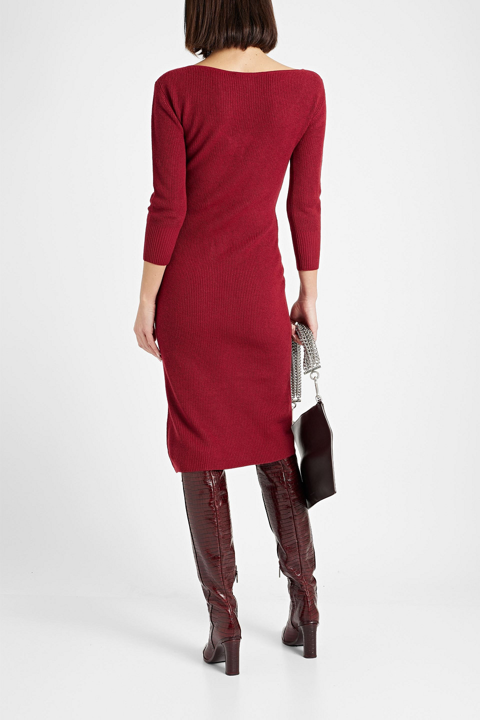 Shop Michelle Mason Cutout Ribbed-knit Dress In Claret