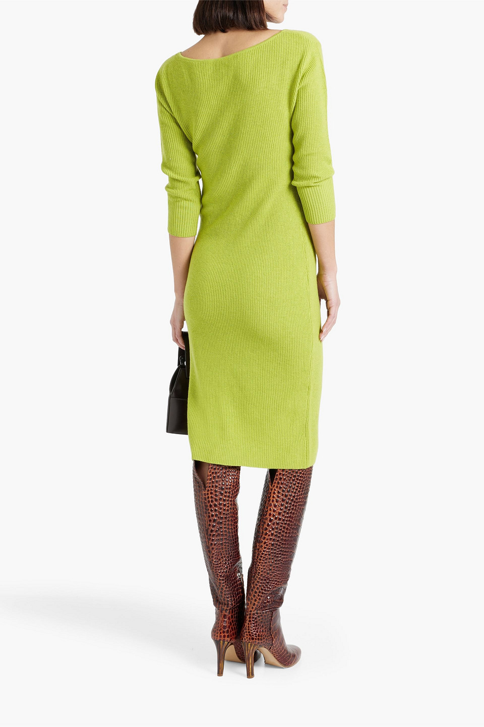 Shop Michelle Mason Cutout Ribbed-knit Dress In Chartreuse