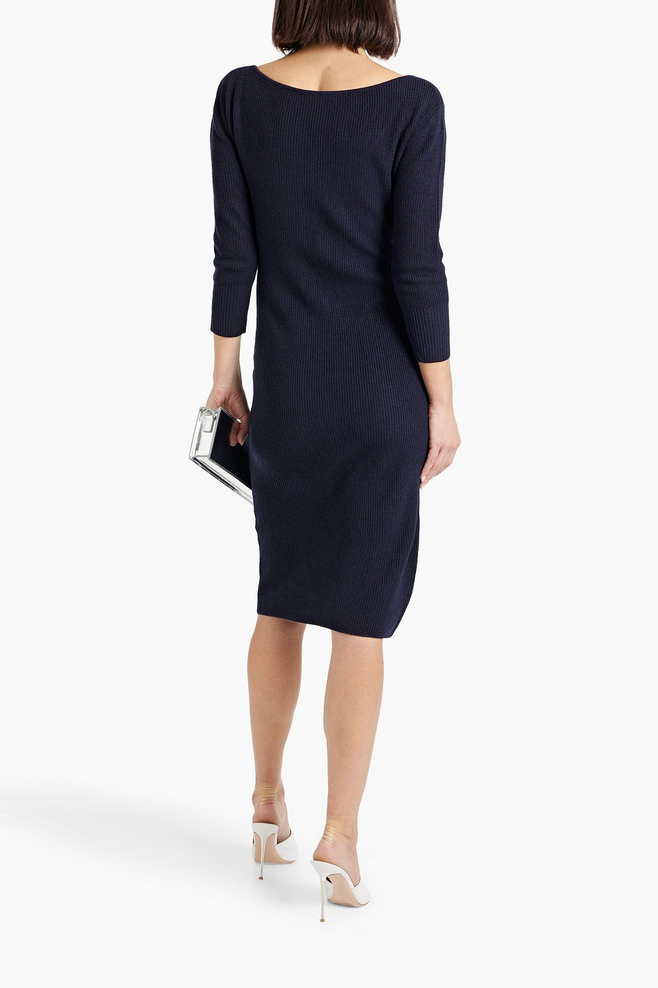 Shop Michelle Mason Cutout Ribbed-knit Dress In Midnight Blue