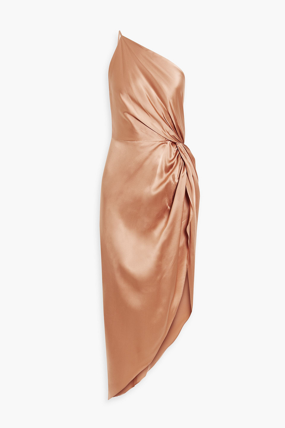 Michelle Mason One-shoulder Twisted Silk-satin Midi Dress In Antique Rose