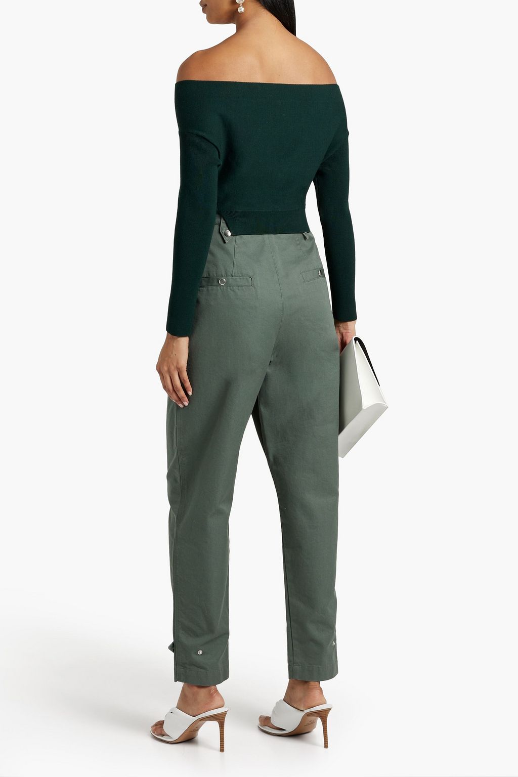 MICHELLE MASON Off-the-shoulder cropped stretch-knit top