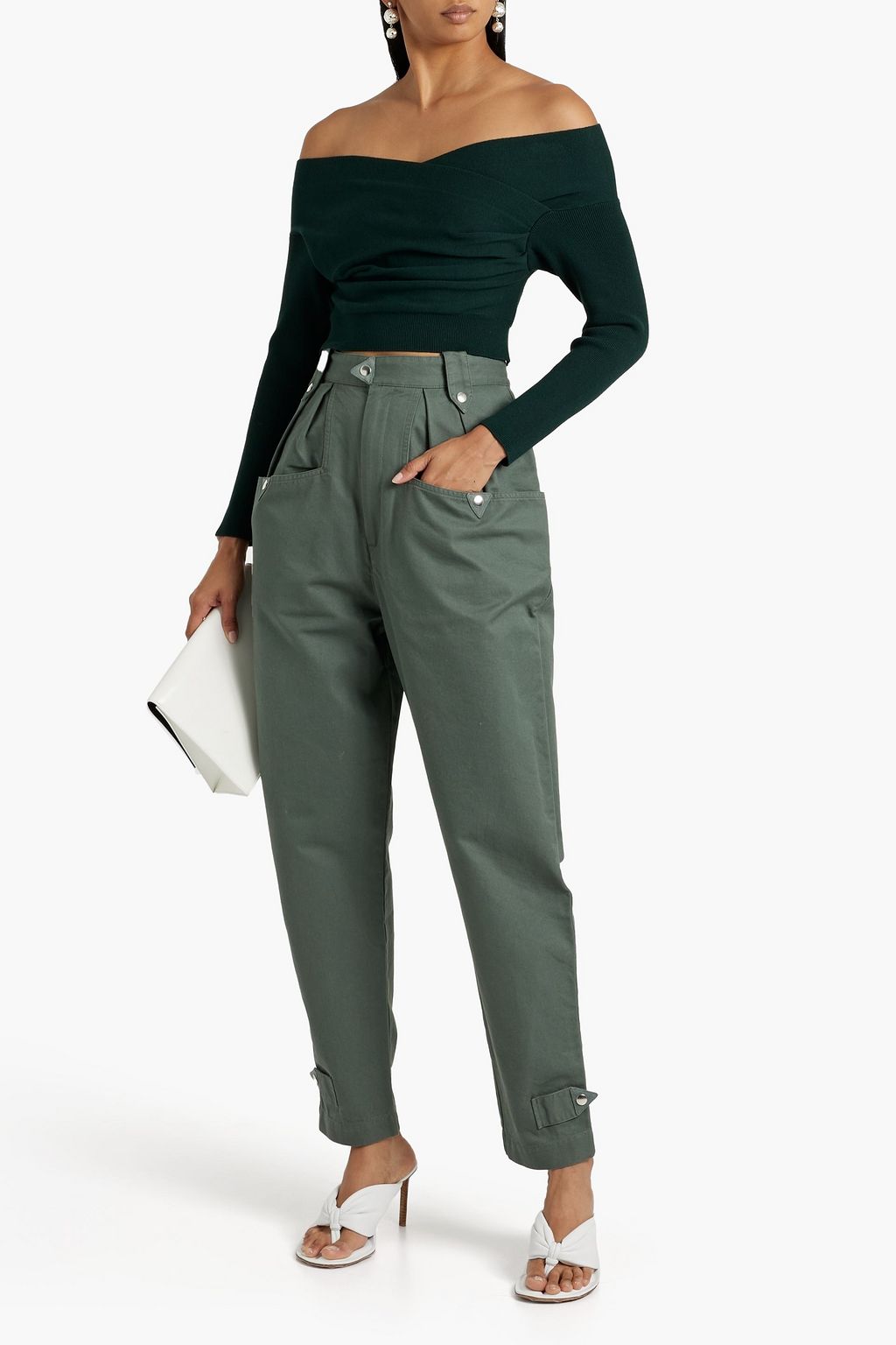 MICHELLE MASON Off-the-shoulder cropped stretch-knit top