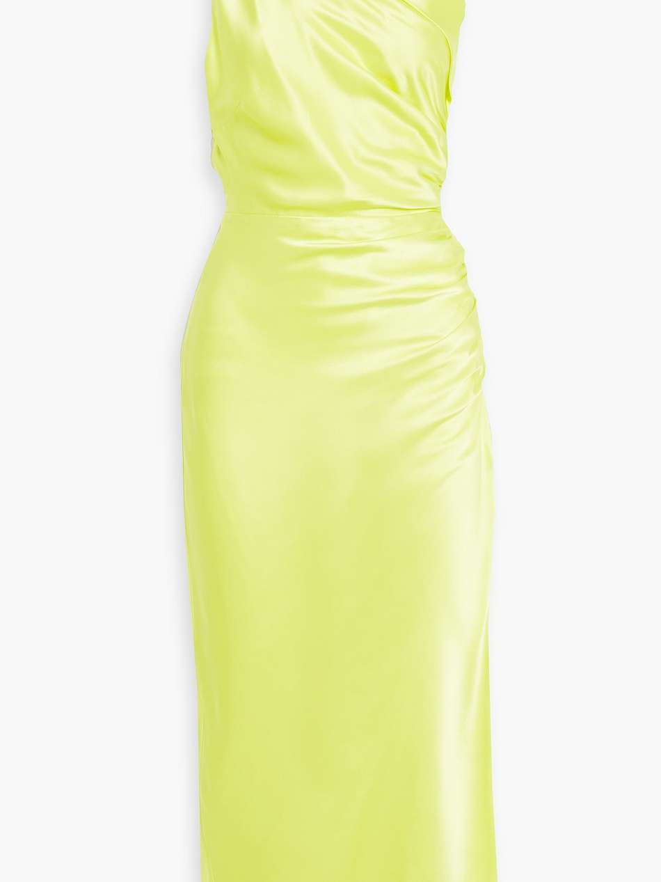 one-shoulder ruched silk-satin midi dress