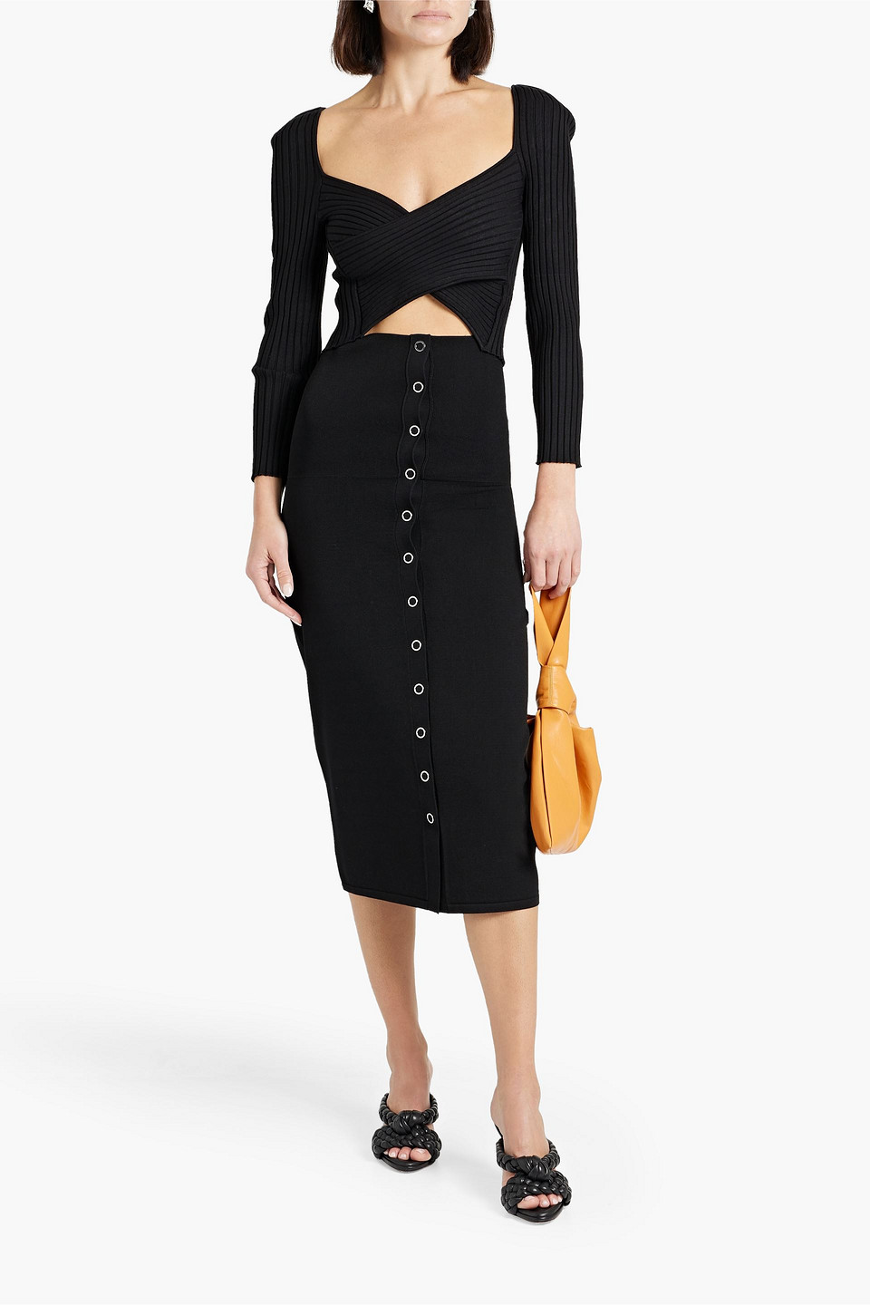 Michelle Mason Cropped Cutout Ribbed-knit Top In Black