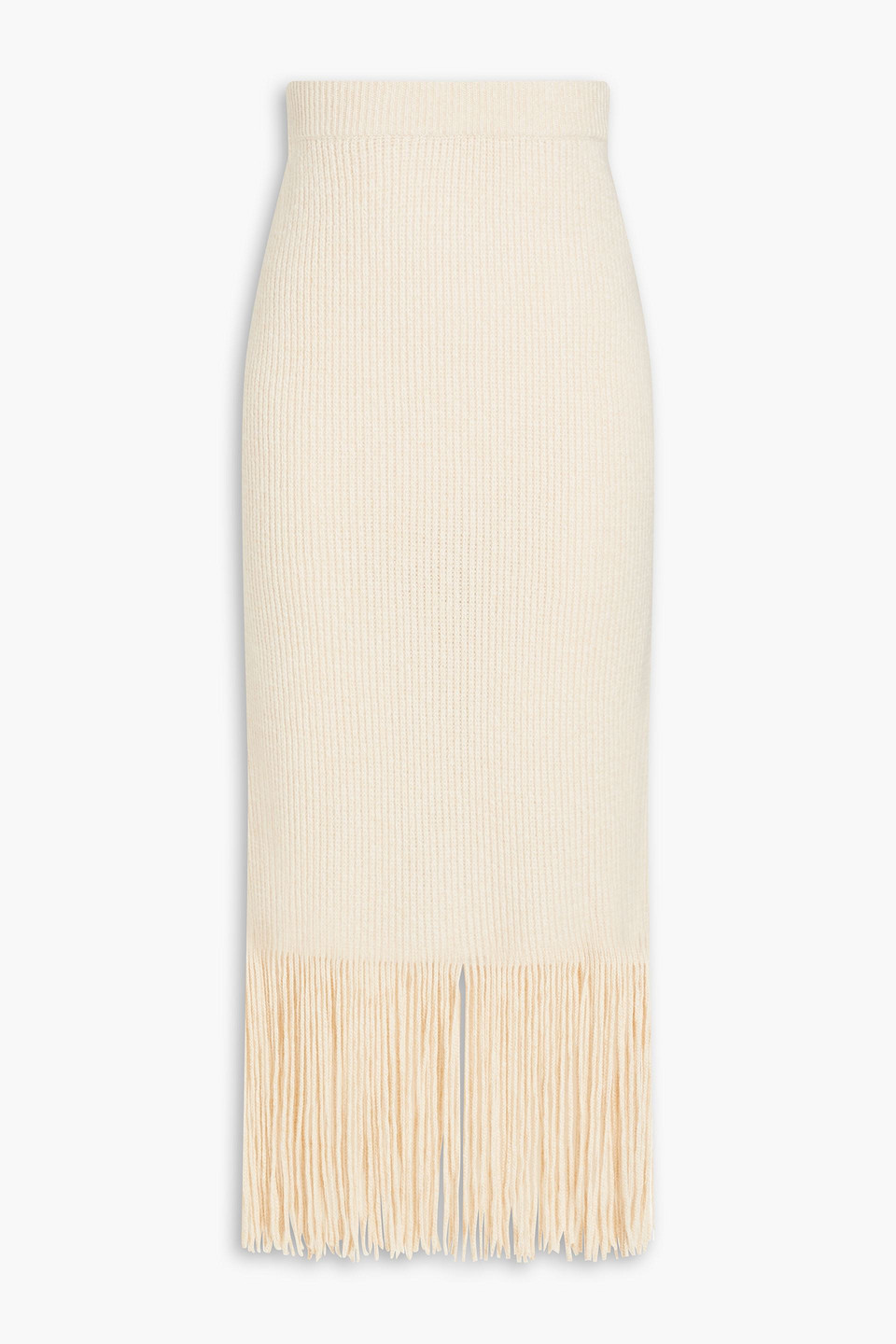 Shop Zimmermann Fringed Ribbed Cashmere And Merino Wool-blend Maxi Skirt In Ecru