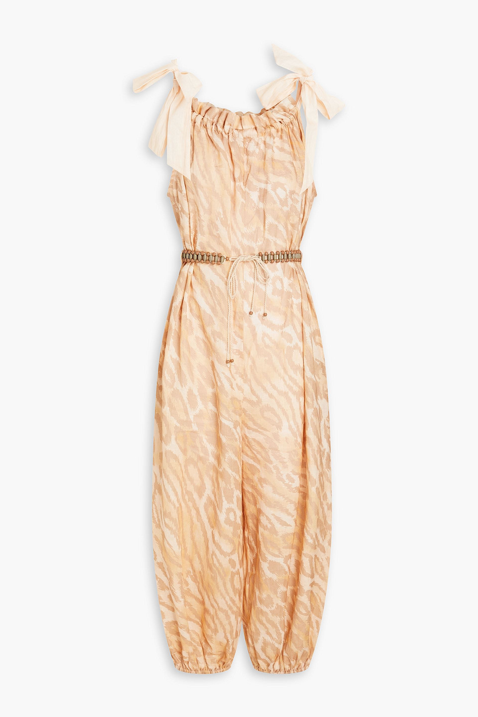 Zimmermann Cropped Printed Linen Jumpsuit In Sand