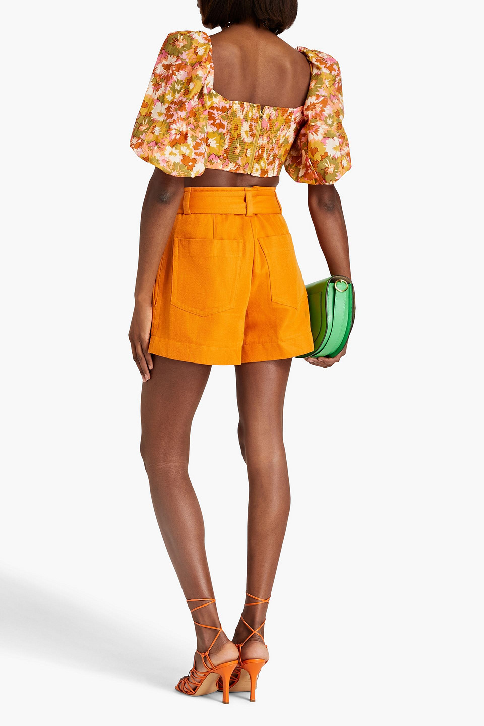 Zimmermann Cropped Oberteil Aus Baumwolle Mit Floralem Print Und Cut-outs In Army Green