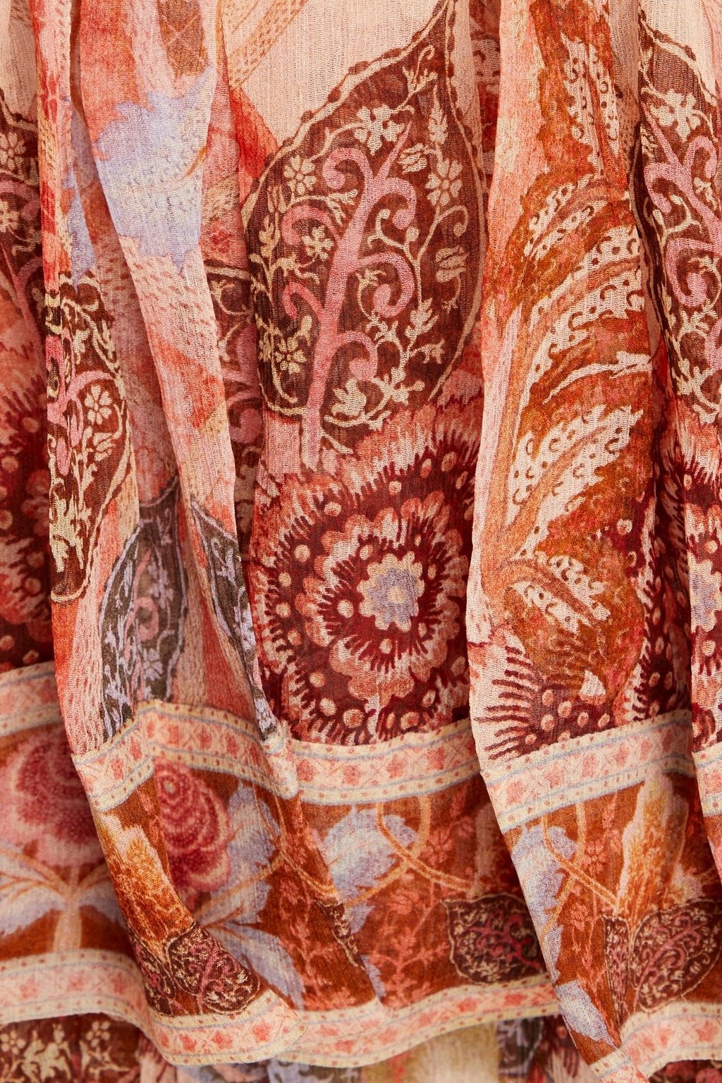 ZIMMERMANN تنورة متوسطة الطول من الكريبون الحريري بتصميم مقسم مزينة بطبعات