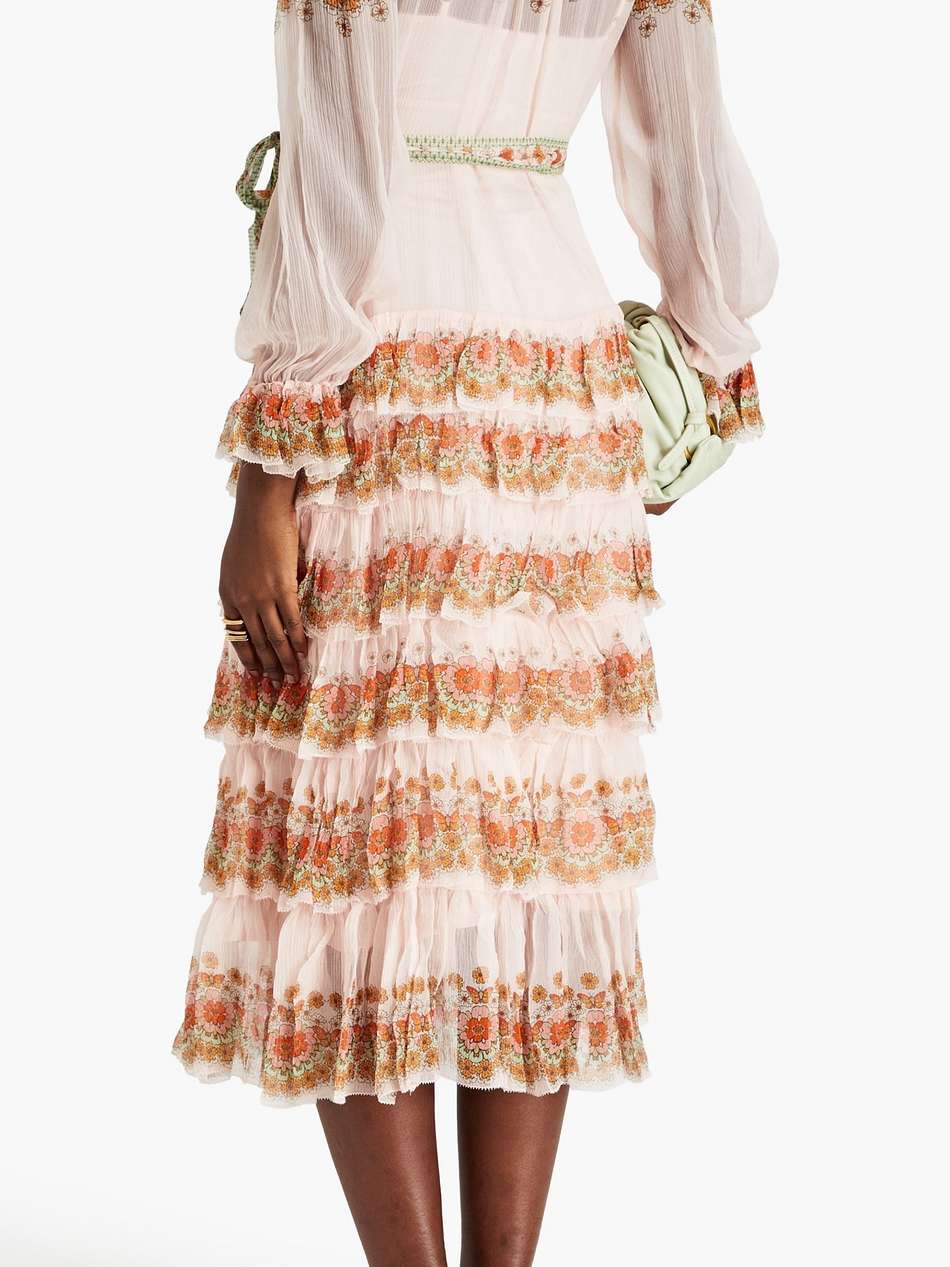 tiered floral-print silk-crepon midi dress