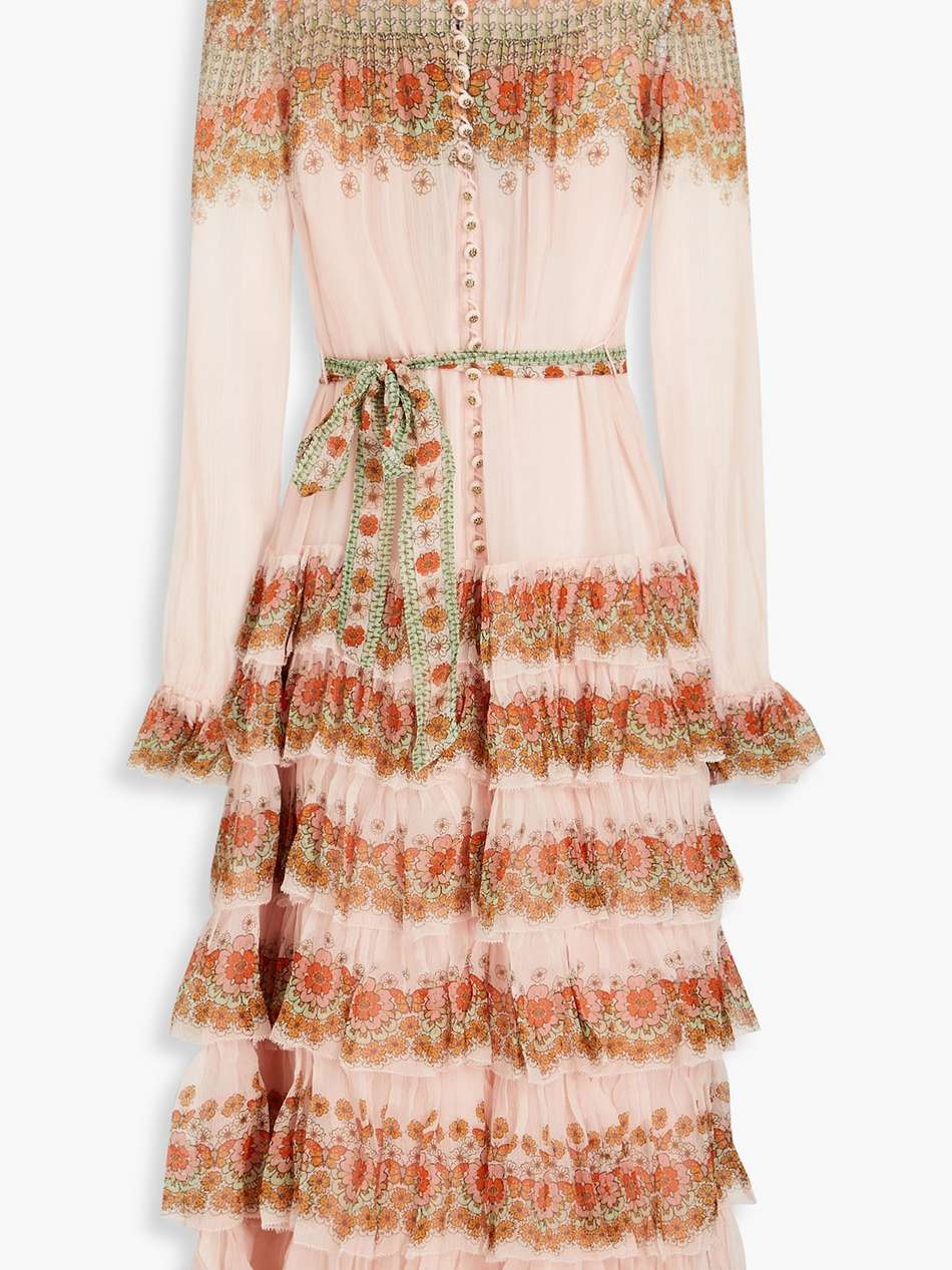 tiered floral-print silk-crepon midi dress