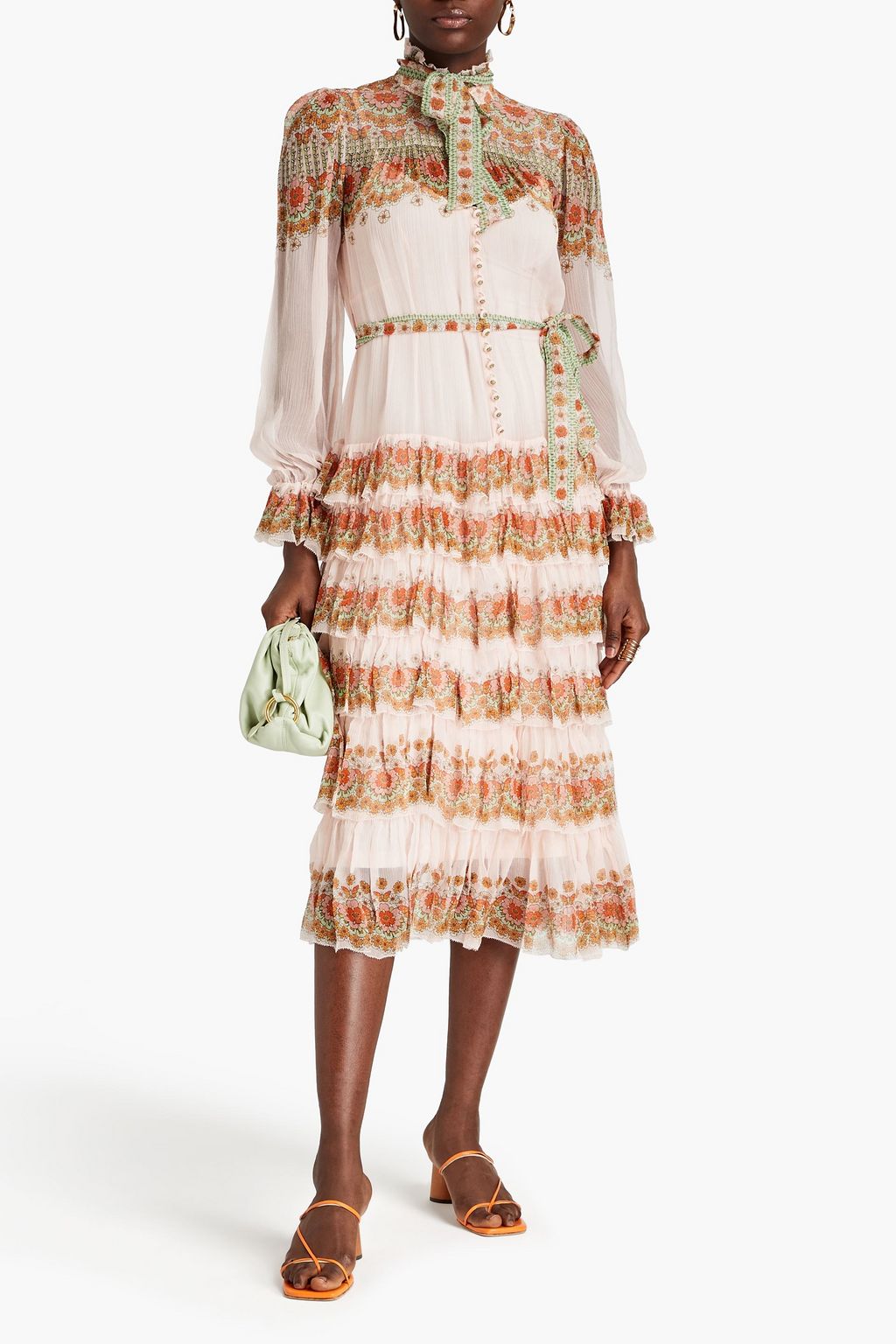 ZIMMERMANN Tiered floral-print silk-crepon midi dress