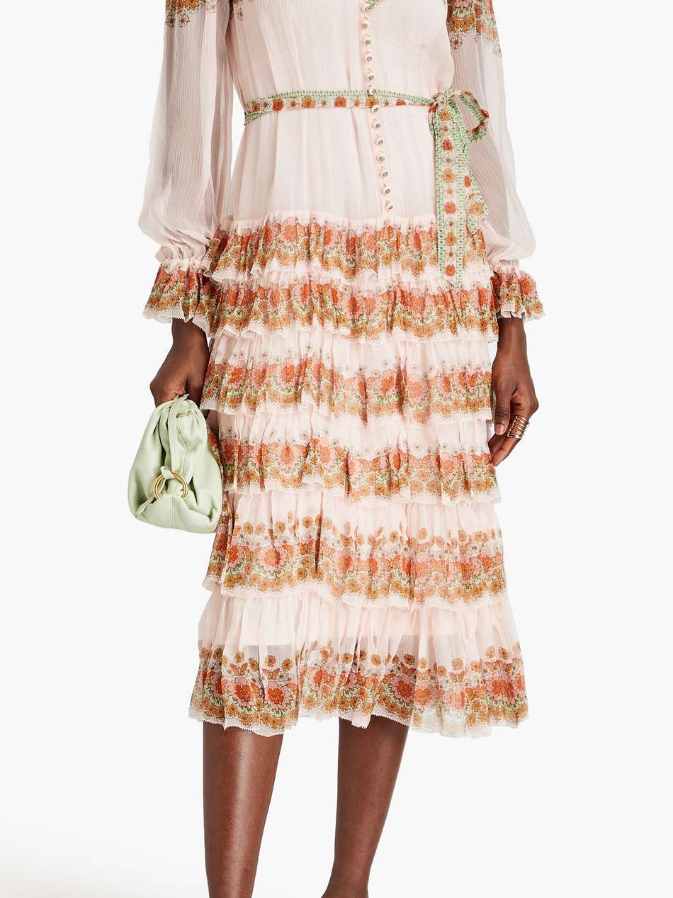 tiered floral-print silk-crepon midi dress