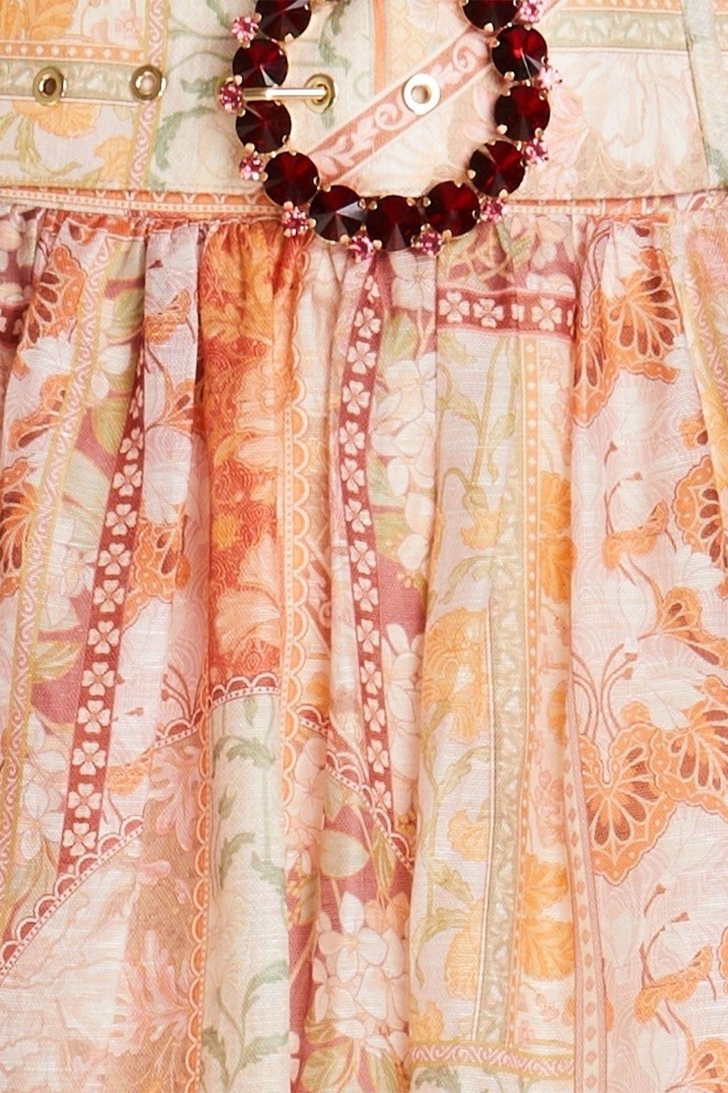 ZIMMERMANN تنورة متوسطة الطول من مزيج الحرير الرقيق والكتان مزينة بطبعات ومزودة بحزام