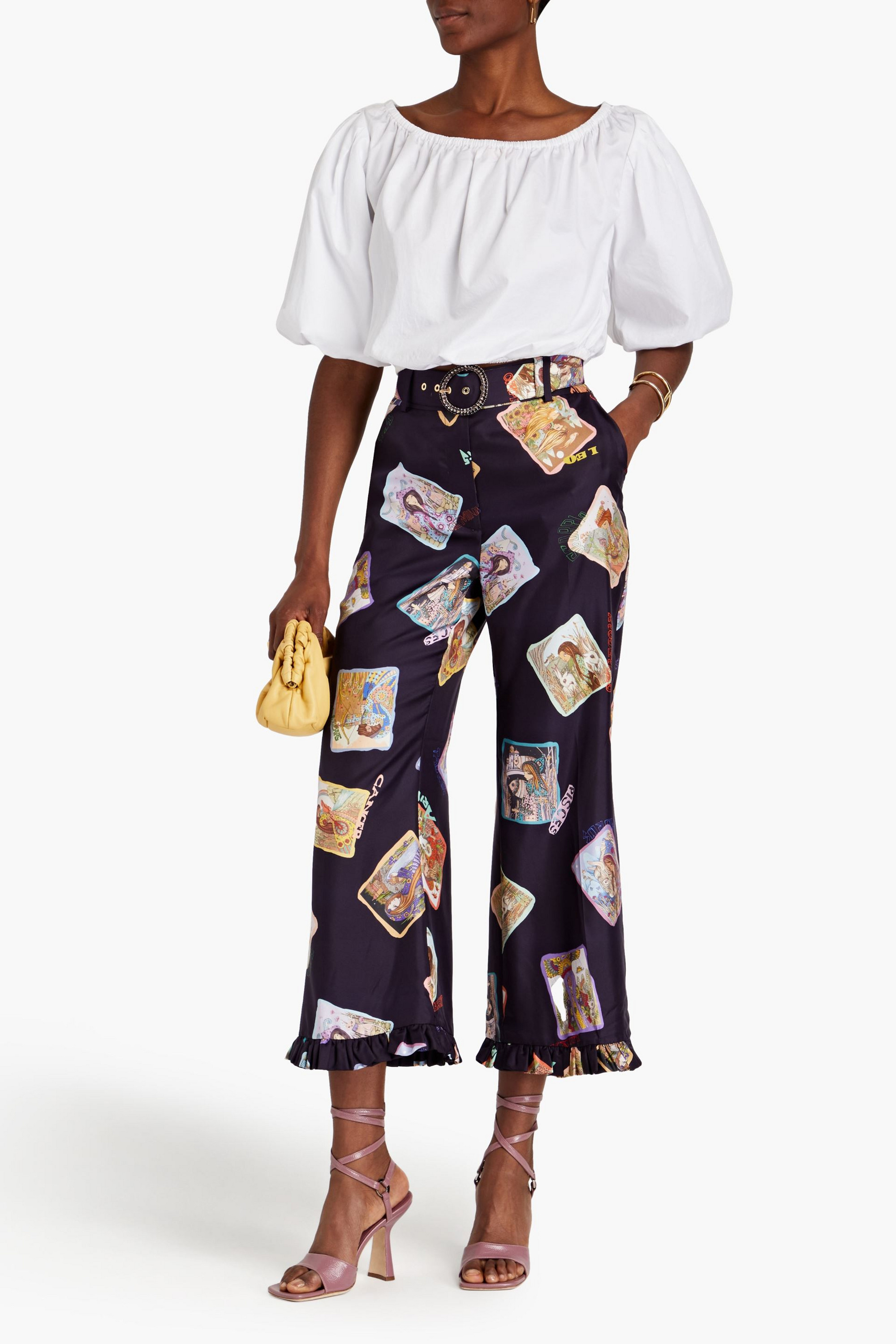 Zimmermann Printed silk-twill kick-flare pants