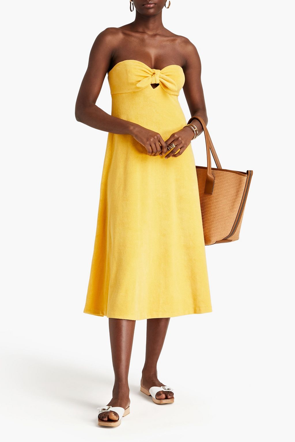 ZIMMERMANN Strapless knotted cotton-blend terry midi dress