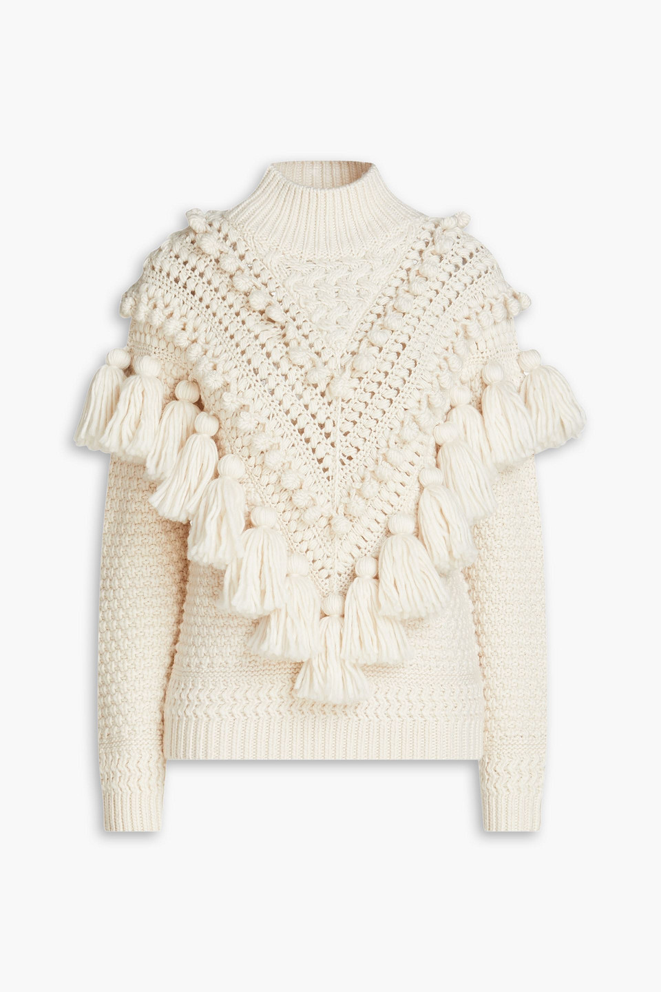 Shop Zimmermann Pompom-embellished Wool Turtleneck Sweater In Cream