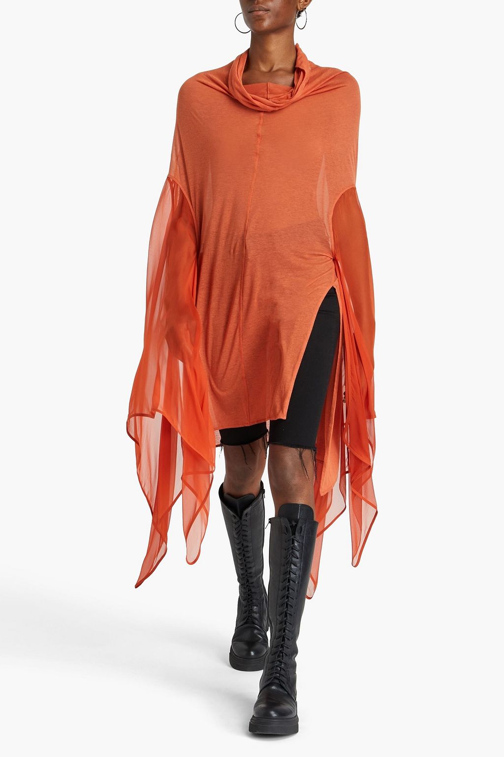 RICK OWENS Draped cotton-jersey and silk-voile top