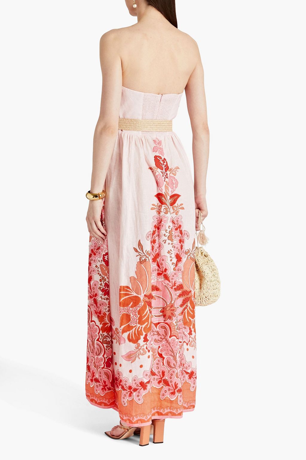 ZIMMERMANN Strapless belted printed linen maxi dress