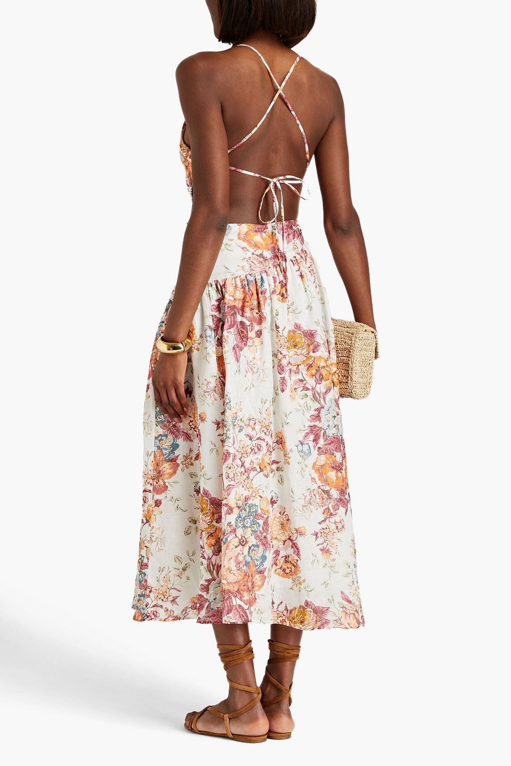 ZIMMERMANN Cutout floral-print linen midi dress