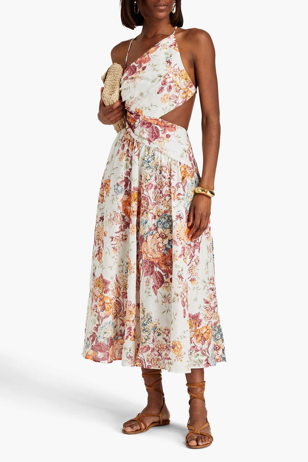 ZIMMERMANN Cutout floral-print linen midi dress | THE OUTNET