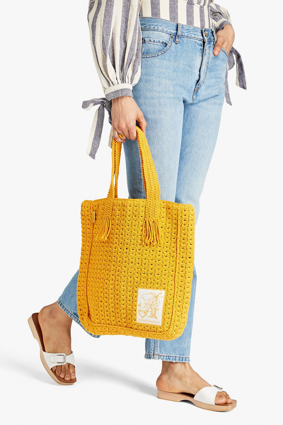 Shop Zimmermann Crocheted Cotton Tote In Mustard