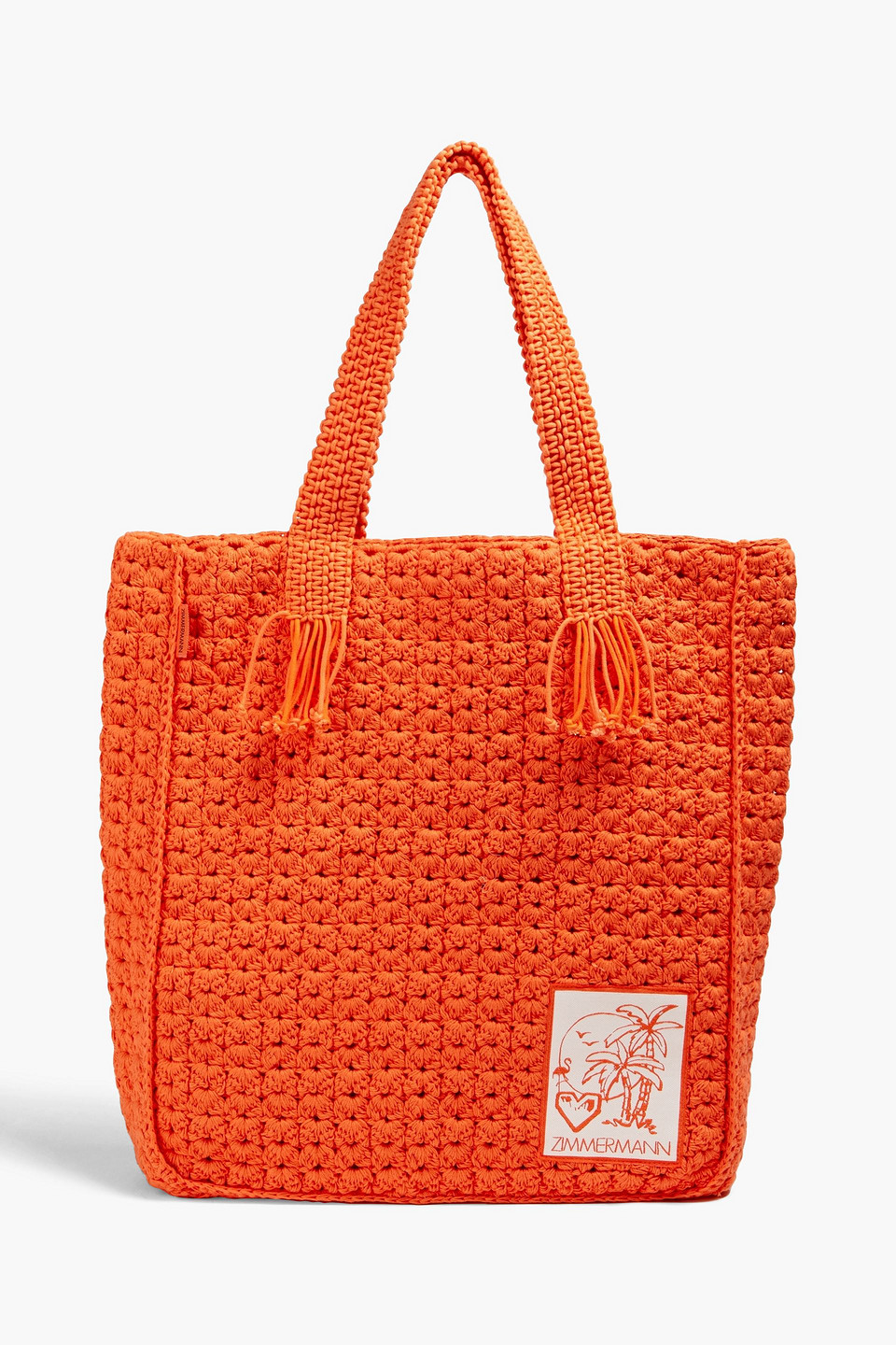 Zimmermann Fringed Crochet-knit Tote In Orange