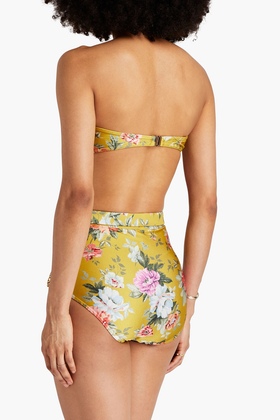 Shop Zimmermann Floral-print Underwired Bandeau Bikini Top In Mustard