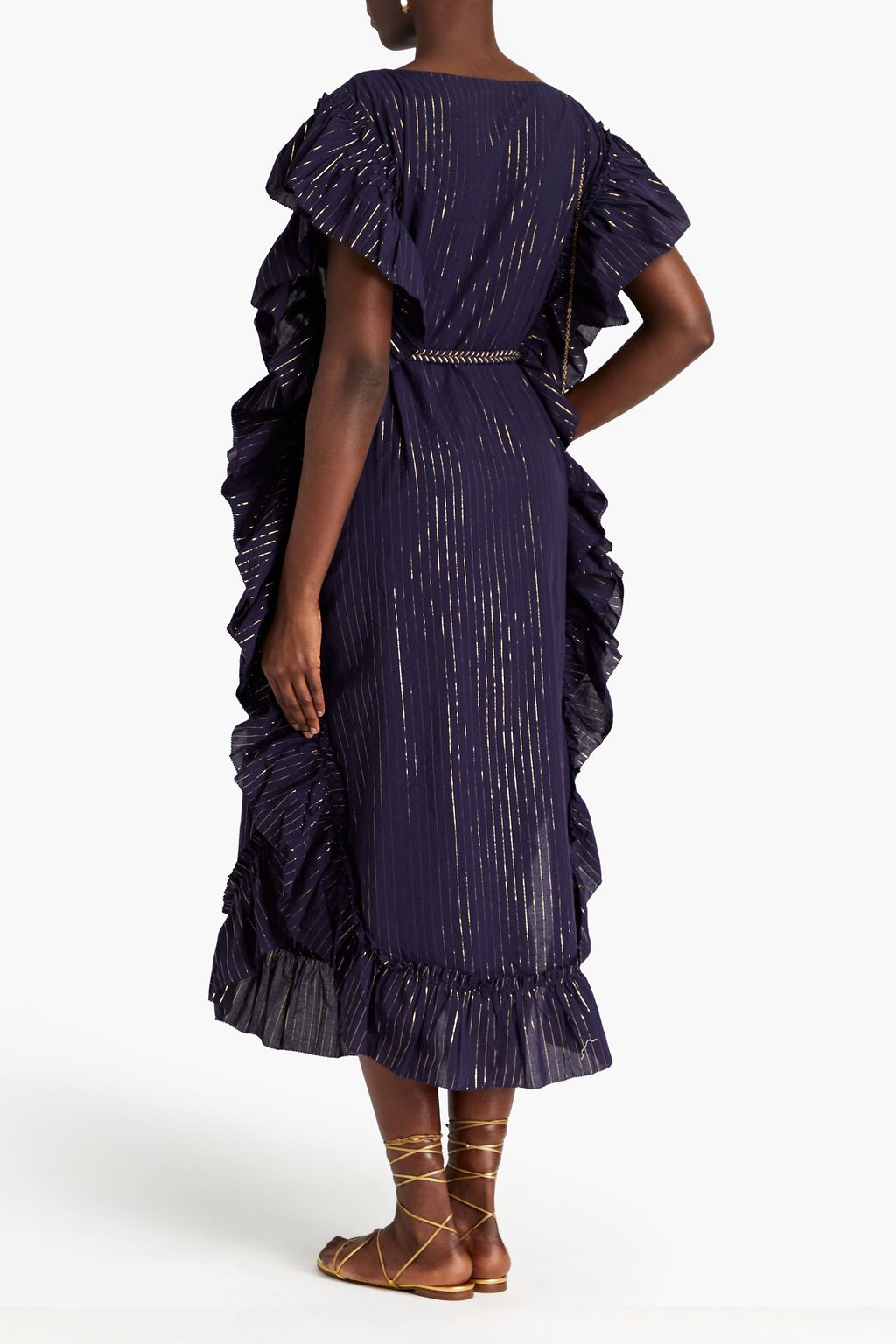 ZIMMERMANN Ruffled metallic striped cotton midi dress