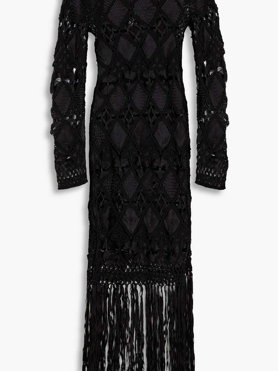 fringed macramé midi dress
