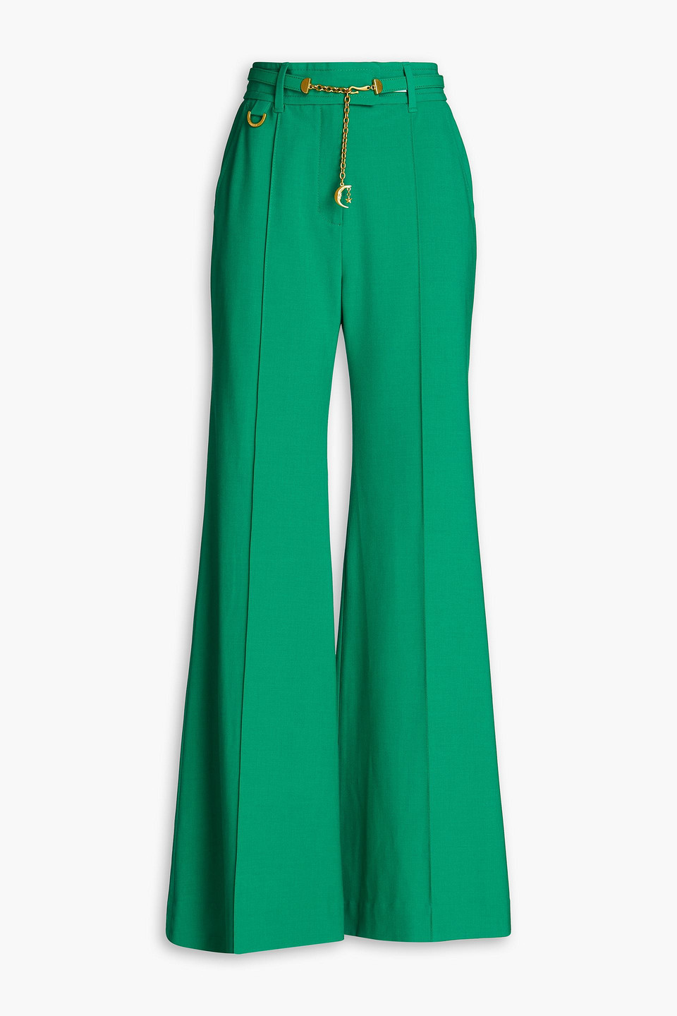 Zimmermann Belted Woven Wide-leg Trousers In Green