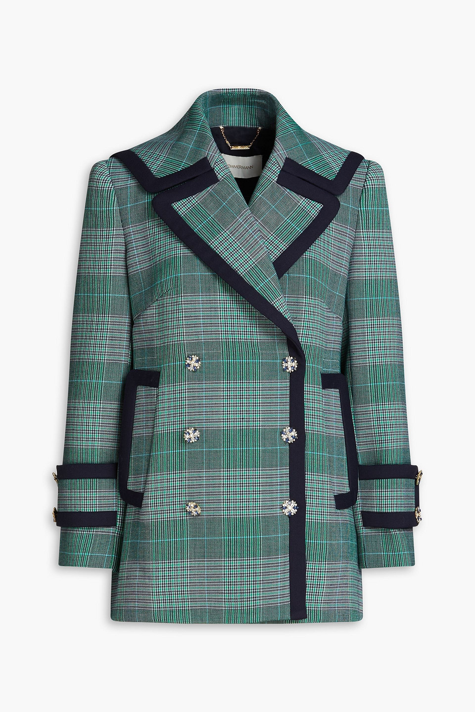 Zimmermann Double-breasted Prince Of Wales Checked Tweed Coat In Forest Green